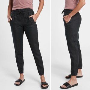 Athleta Cabo JOGGERS Pants Size 4 S Black 100% LINEN Zip Pocket Drawstring NEW